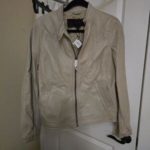 NWT Vintage  Coach Taupe Leather Racer Moto Jacket Large